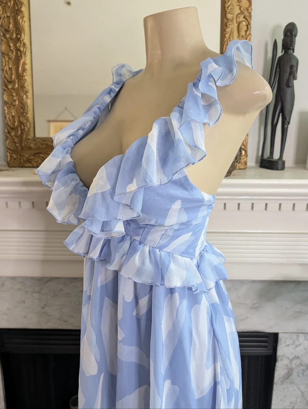 Abercrombie Fitch Powder Blue Ruffle Maxi Dress Size XS Tiered Romantic Flowy